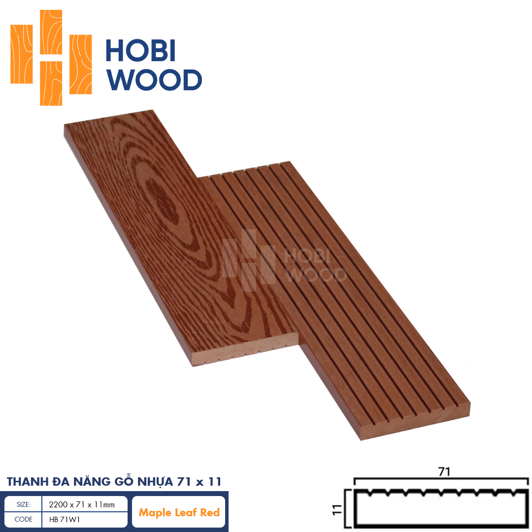 Thanh đa năng gỗ nhựa HobiWood HB71W11 (Maple - Leaf Red)