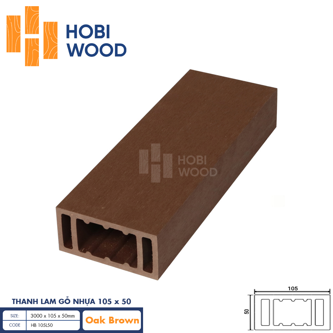 Thanh lam gỗ nhựa HobiWood HB 150L50 (Oak Brown)