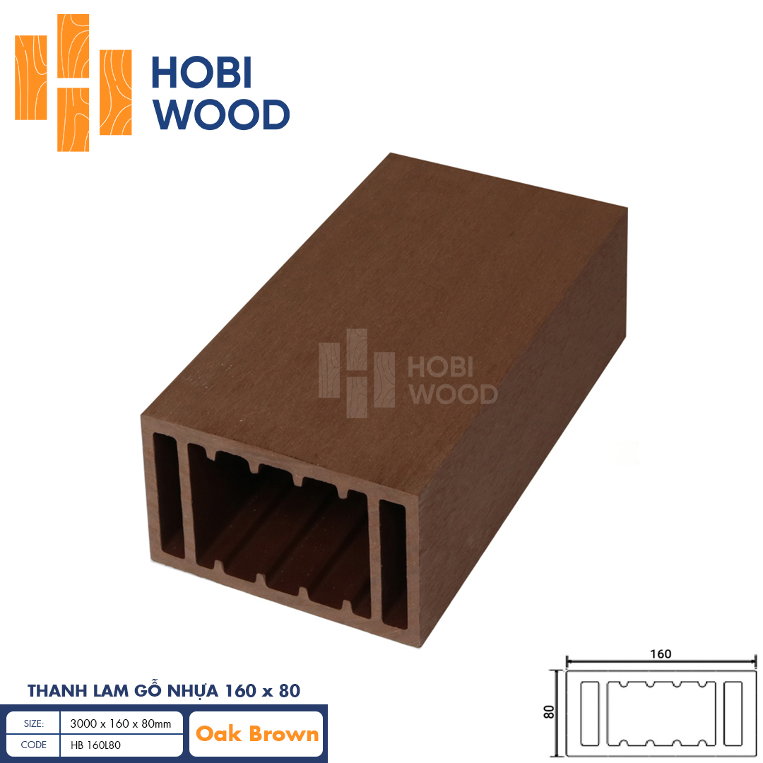 Thanh lam gỗ nhựa HobiWood HB 160L80 (Oak Brown)