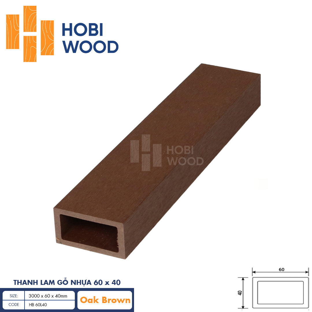 Thanh lam gỗ nhựa HobiWood HB 60L40 (Oak Brown)