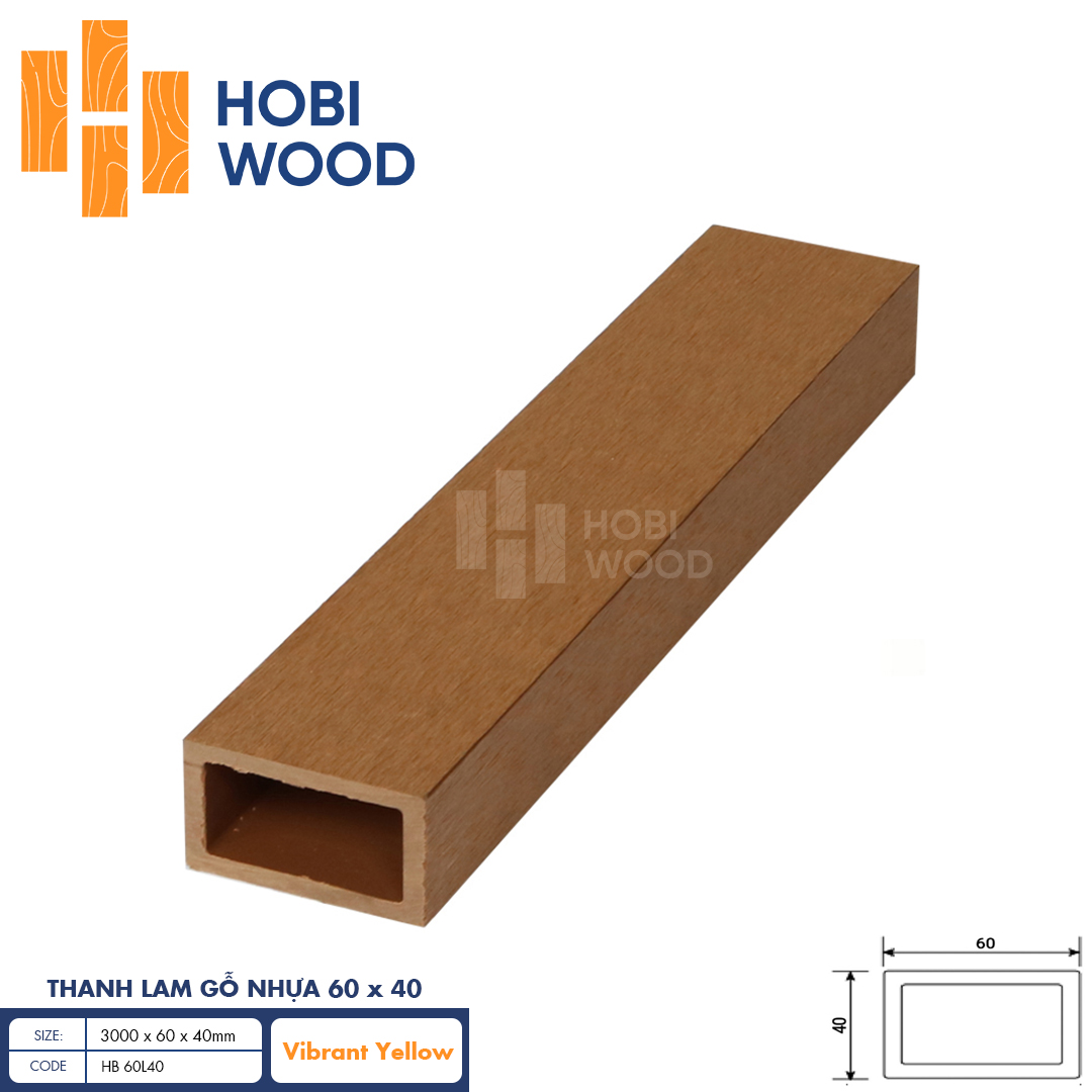 Thanh lam gỗ nhựa HobiWood HB 60L40 (Vibrant Yellow)