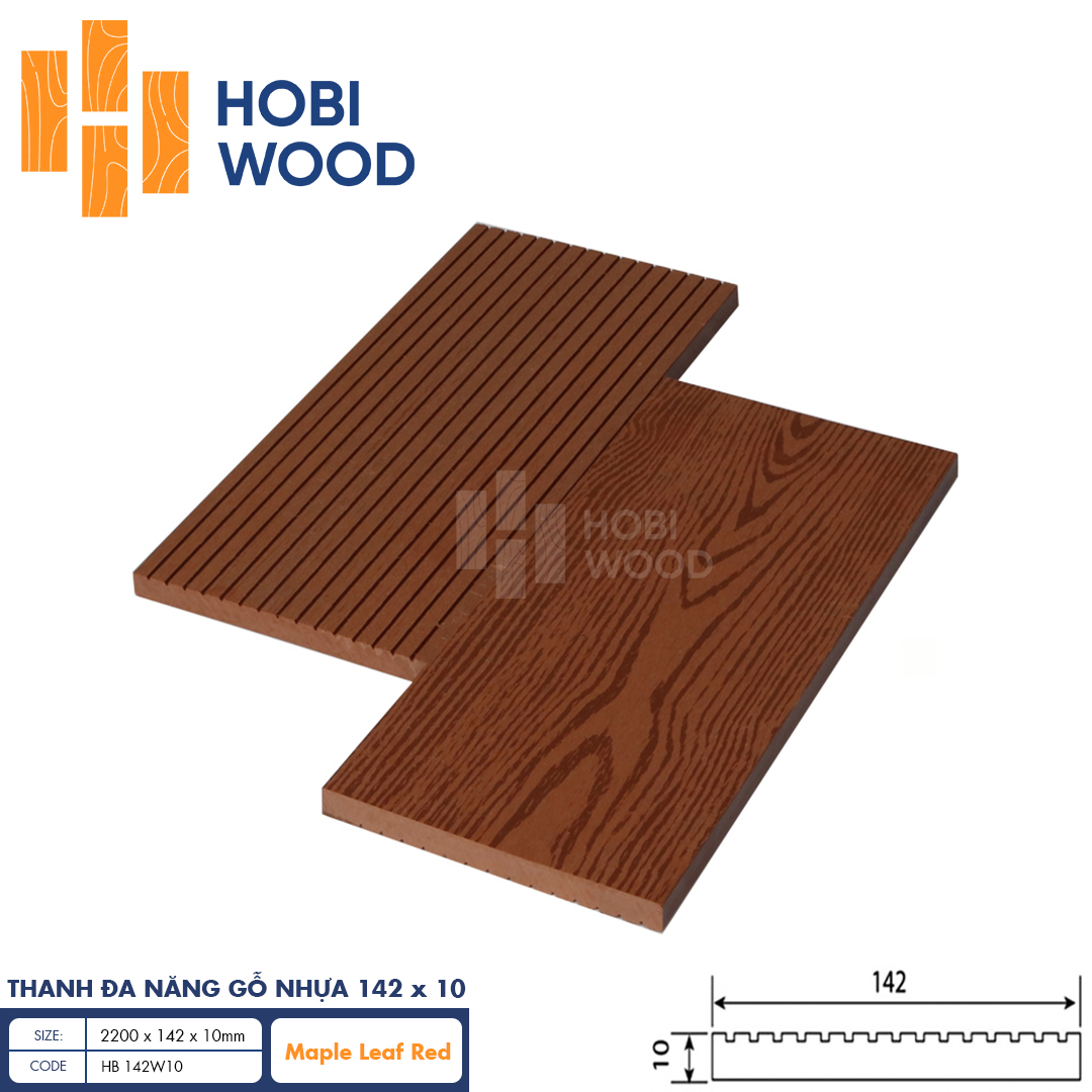 Thanh đa năng gỗ nhựa HobiWood HB 142W10 (Maple - Leaf Red)