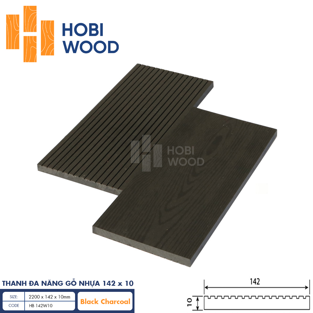 Thanh đa năng gỗ nhựa HobiWood HB 142W10 (Black Charcoal)