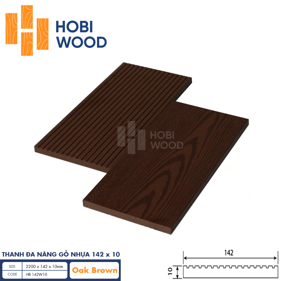 Thanh đa năng gỗ nhựa HobiWood hB 142W10 (Oak Brown)