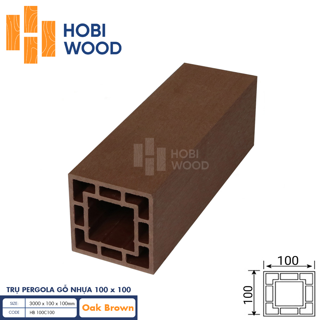 Trụ Pergola gỗ nhựa HB 100C100 (Oak Brown)