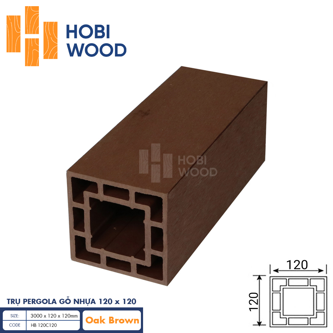 Trụ Pergola gỗ nhựa HB 120C120 (Oak Brown)