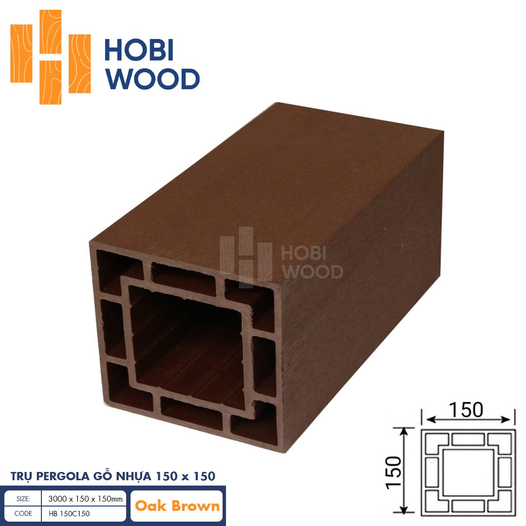 Trụ Pergola gỗ nhựa HB 150C150 (Oak Brown)