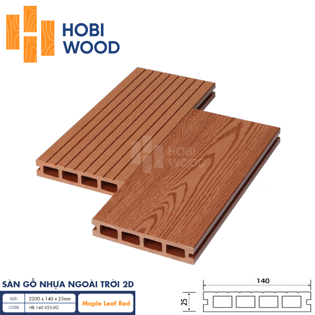 Sàn gỗ nhựa ngoài trời vân 2D HB 140 V25 - VG (Maple - Leaf Red)