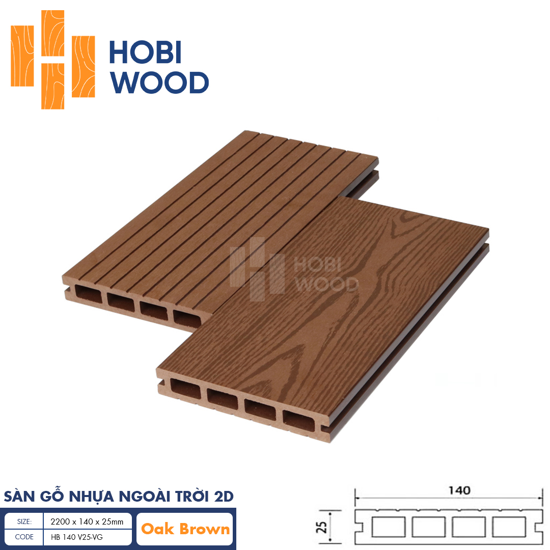 Sàn gỗ nhựa ngoài trời vân 2D HB 140 V25 - VG (Oak Brown) 