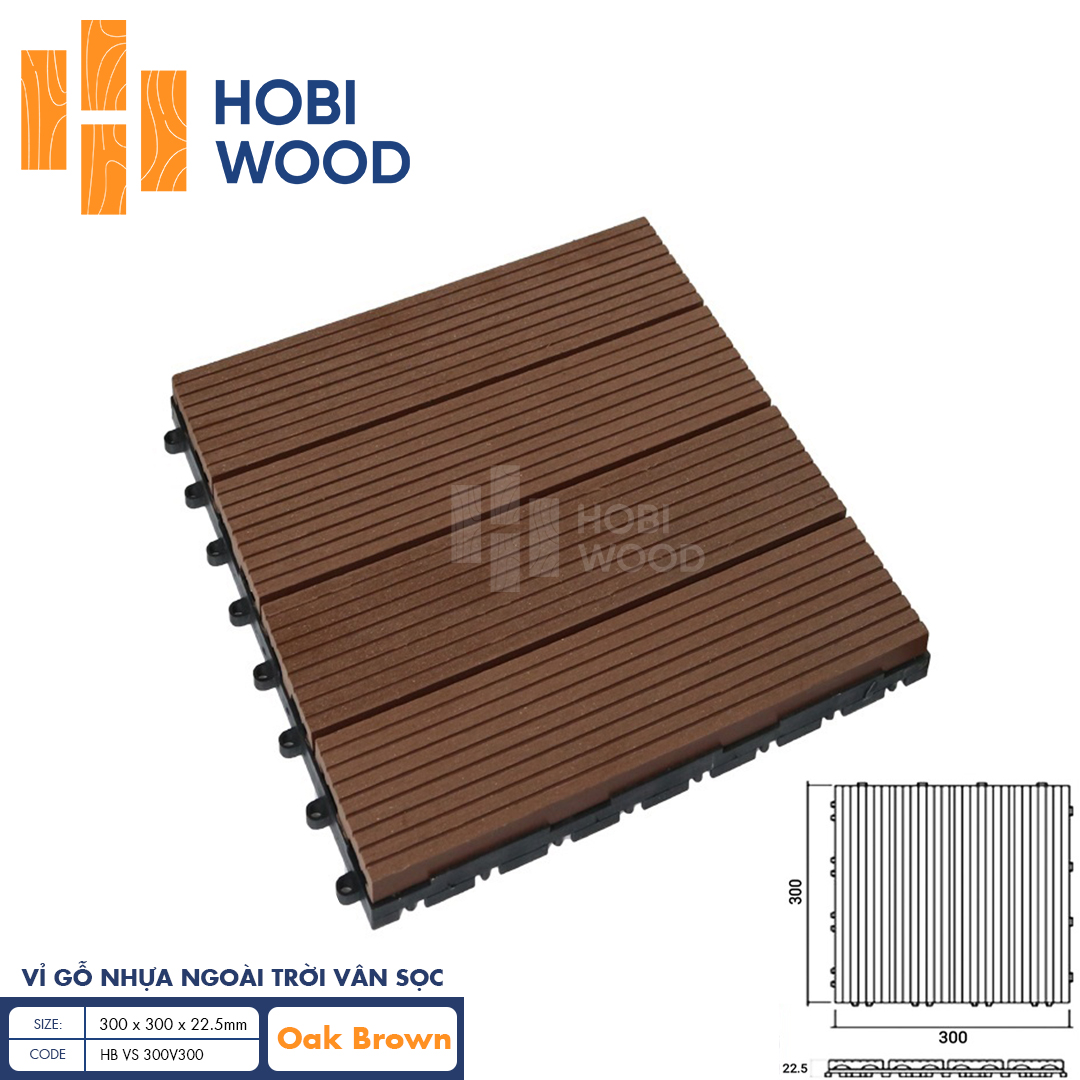 Vỉ gỗ nhựa ngoài trời vân sọc HB VS 300V300 (Oak Brown)